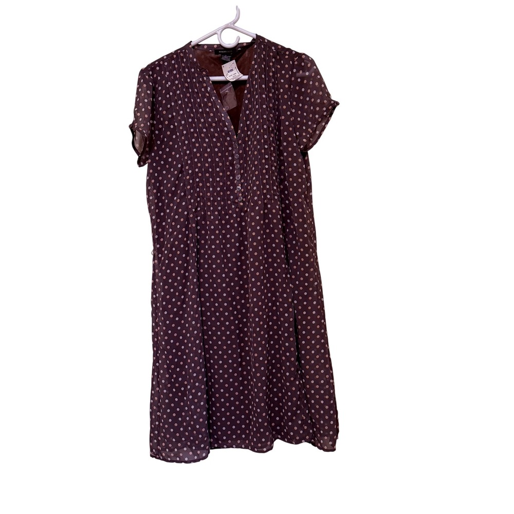 Robert Louis Polka Dot Dress Womens XL Brown Pink Pleated Button V-Neck Short